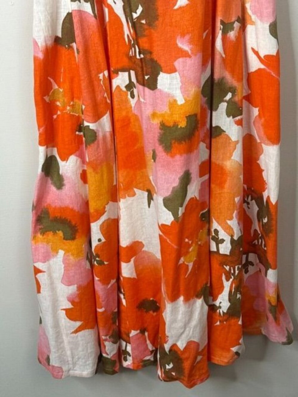 Joie Women's Orange/Pink Floral Sleeveless Linen Blend Midi Dress Size 4 - Picture 4 of 8